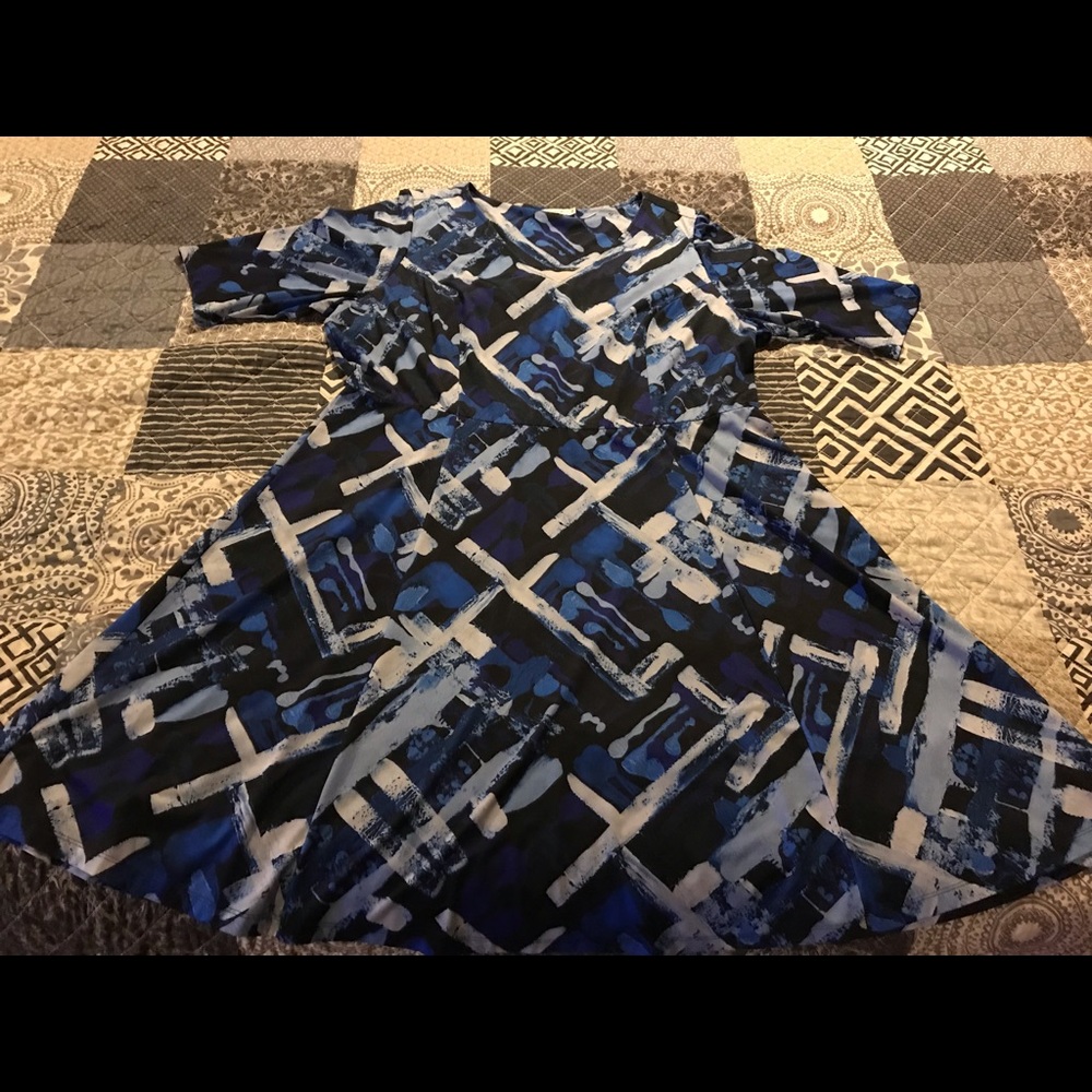 Triste 3X A-line blue and white pattern dress
